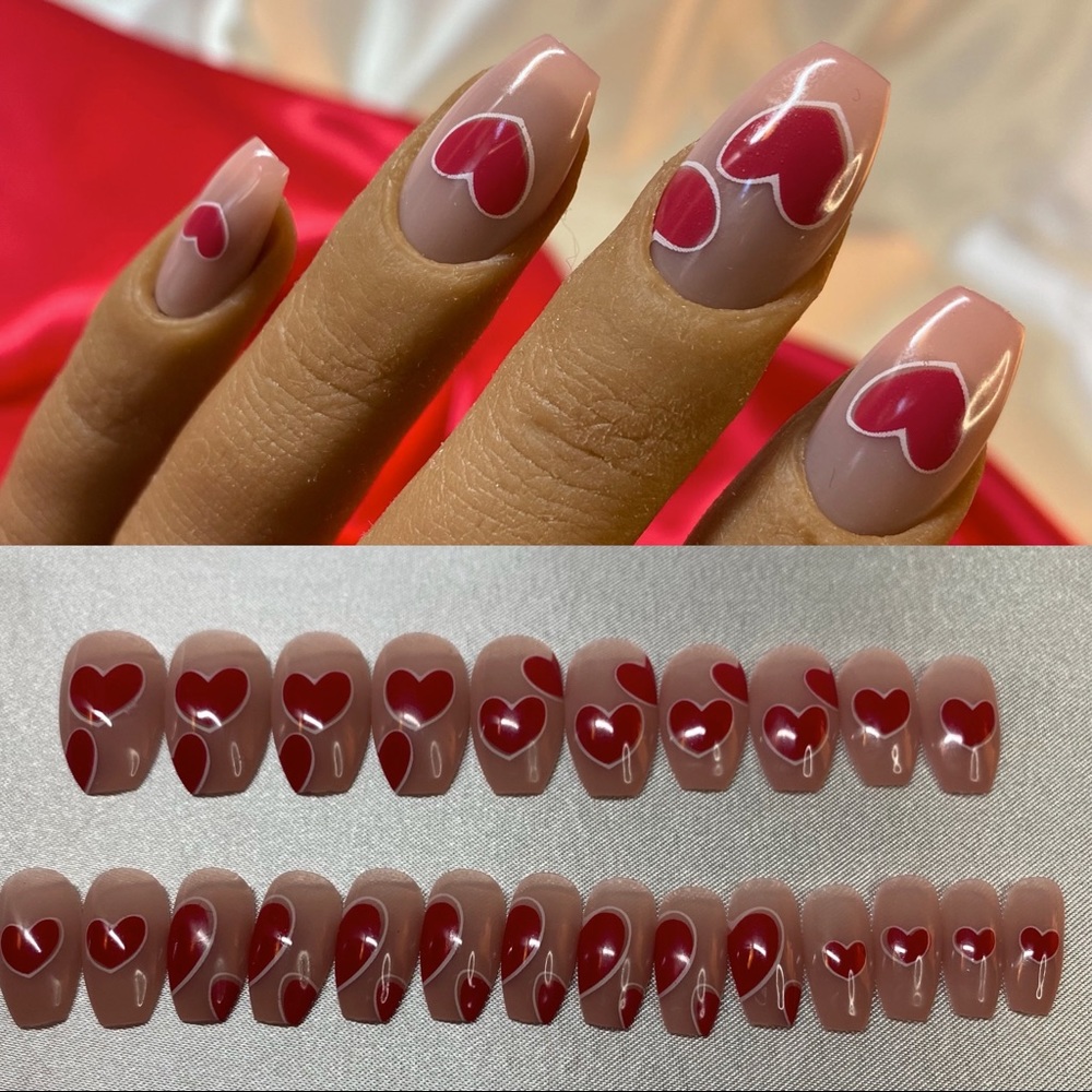24 Piece Heart Press On nails short Coffin